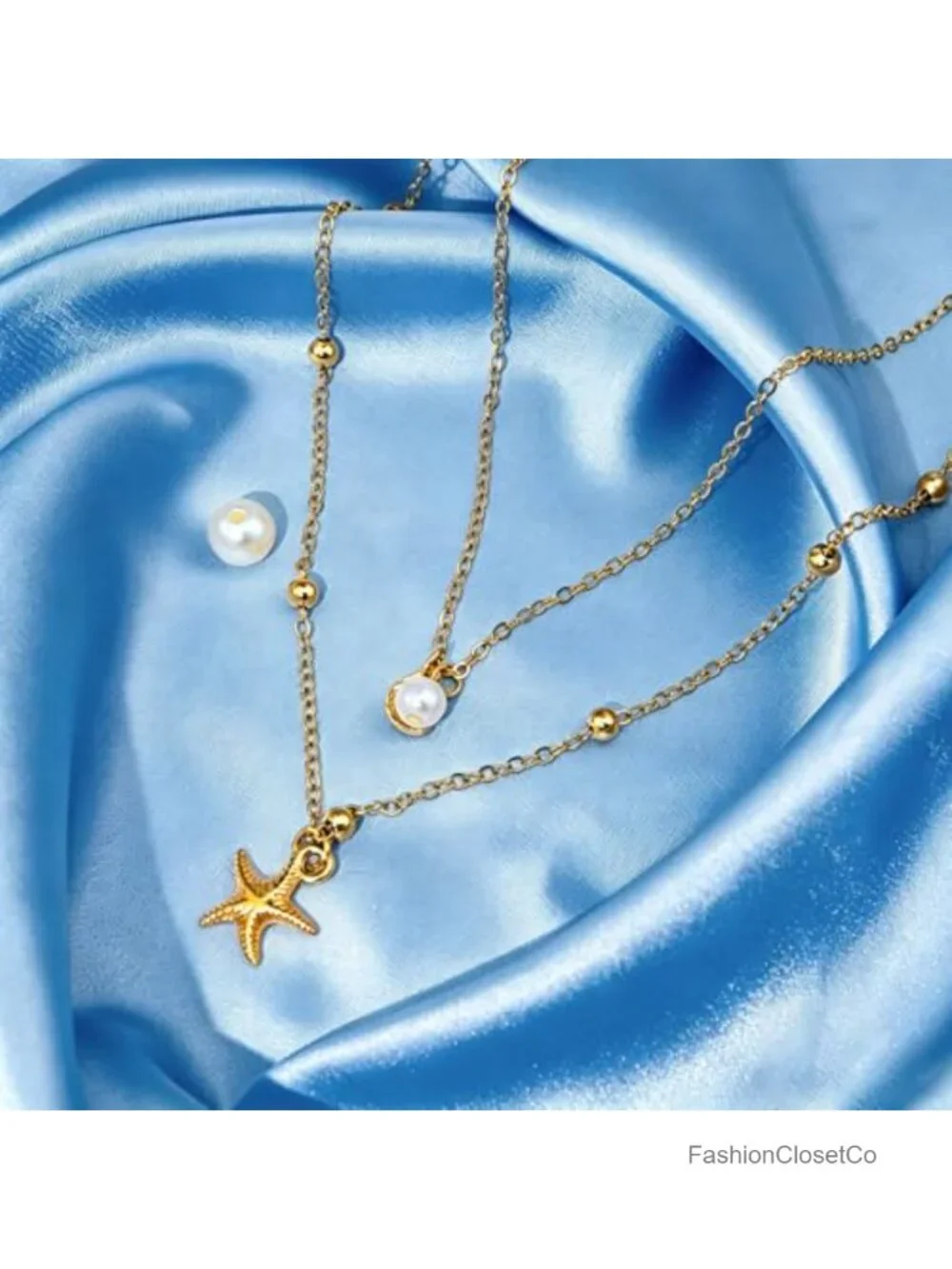 Layered Shell & Starfish Pendant Necklace, Zinc Alloy, Adjustable